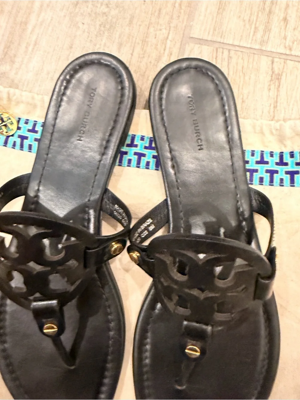 Tory Burch Black Miller Leather Thong Sandals